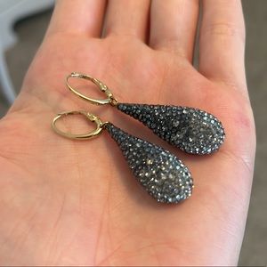 Swarovski Pave Crystal Statement Earrings Blue Gold